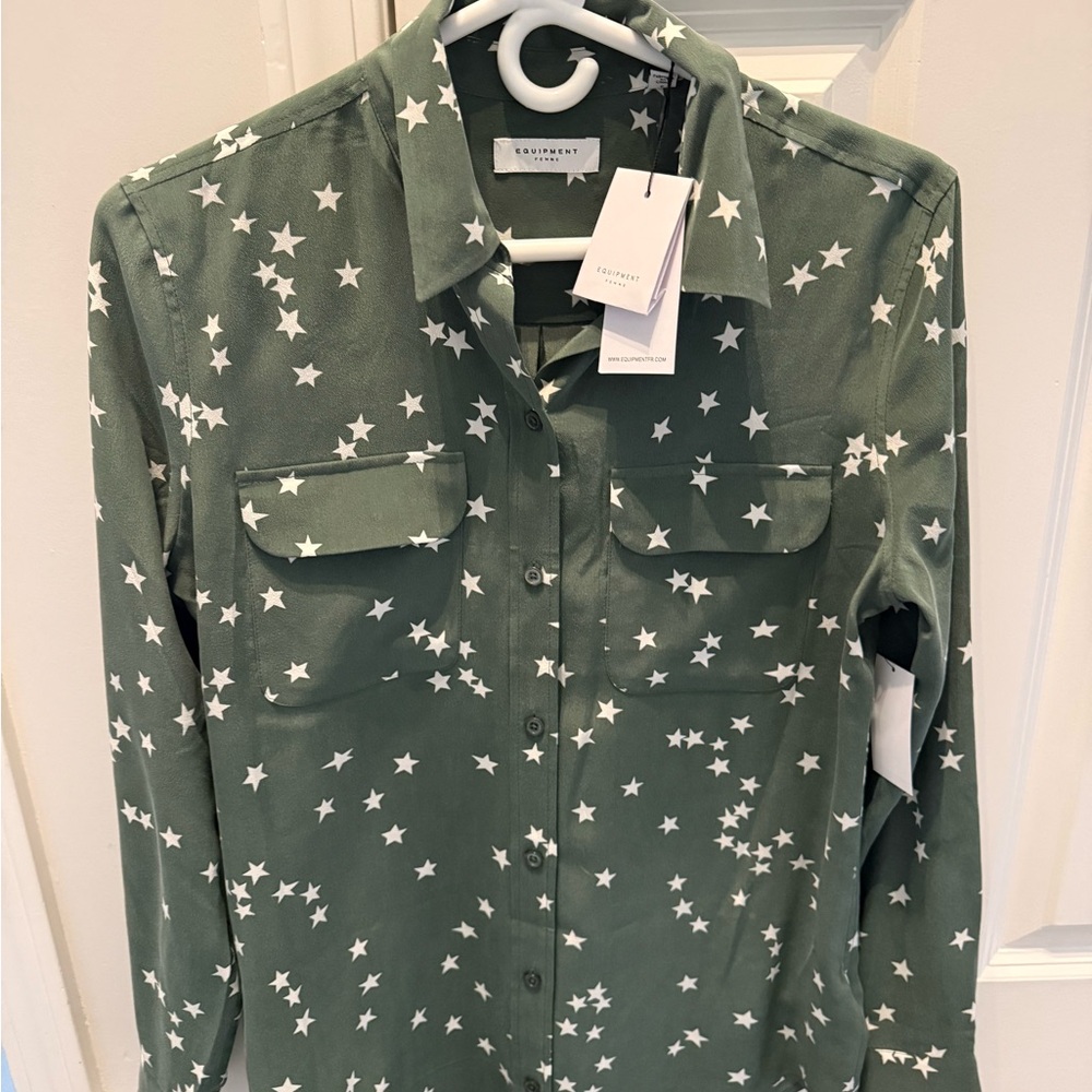 Equipment Green Star Print Blouse